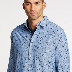 Classic Fit Chambray Shirt in Print,Riviera Blue,large