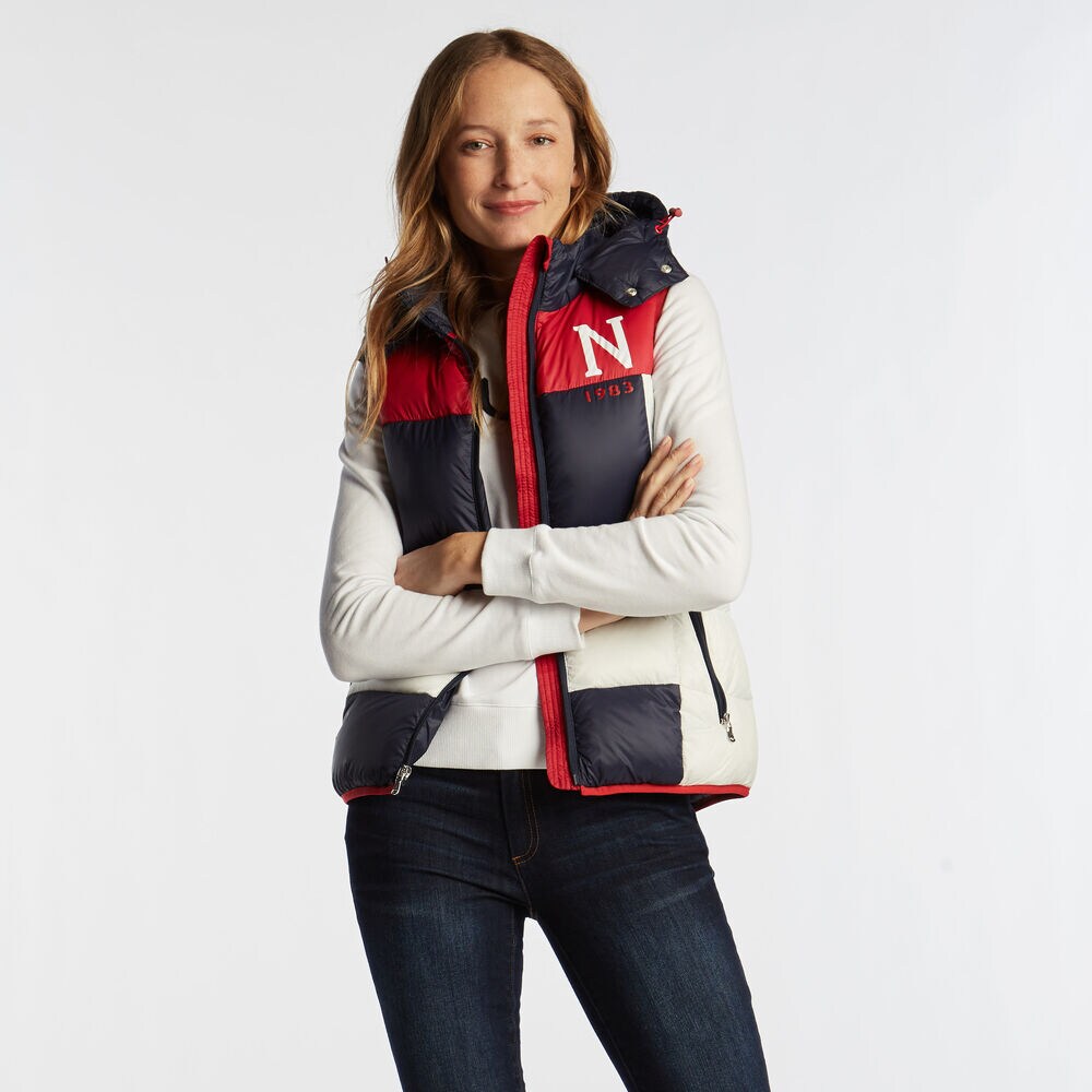 COLORBLOCK LOGO HOODED VEST,Stellar Blue Heather,large