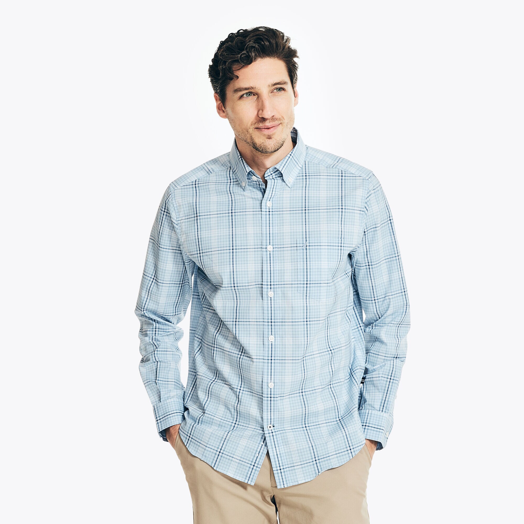WRINKLE-RESISTANT PLAID WEAR TO WORK SHIRT,Azure Blue,large