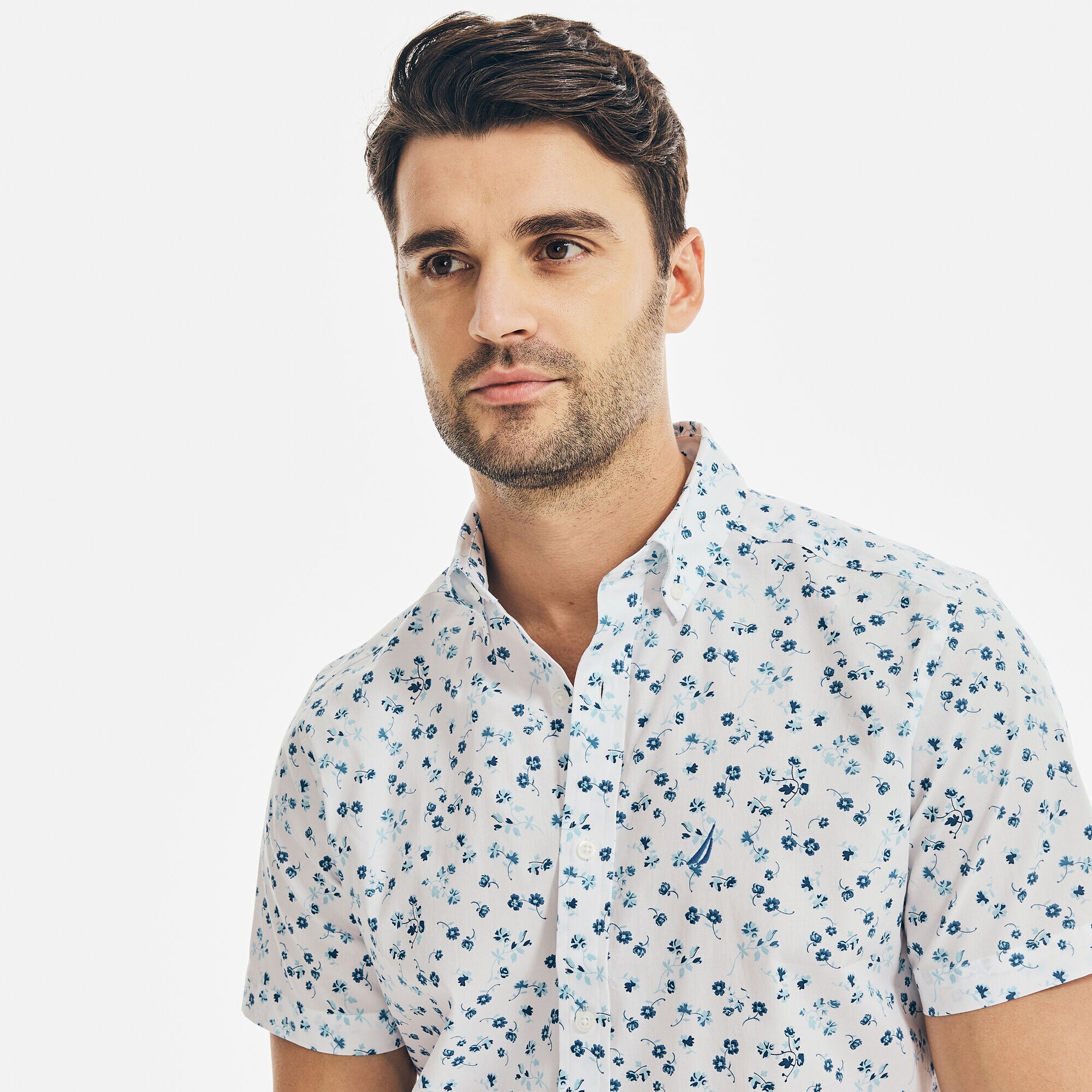 FLORAL PRINT SHORT-SLEEVE SHIRT,Bright White,large