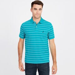 Classic Fit Mesh Polo in Breton Stripe,Biscay Teal,large