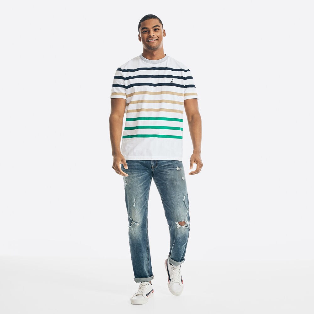 STRIPED CREWNECK T-SHIRT,Bright White,large