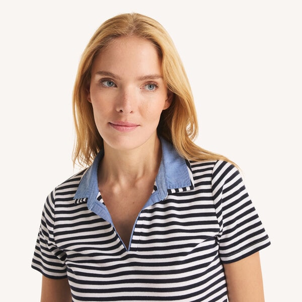 Double-Collar Striped Short-Sleeve Polo