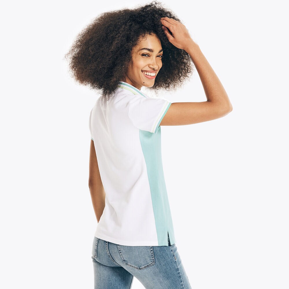 SUSTAINABLY CRAFTED COLORBLOCK SPLIT-NECK POLO,Bright White,large