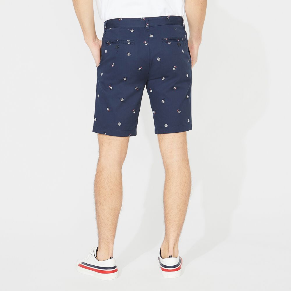 10" BIG & TALL ANCHOR AND SHIP WHEEL PRINT SHORT,True Navy,large