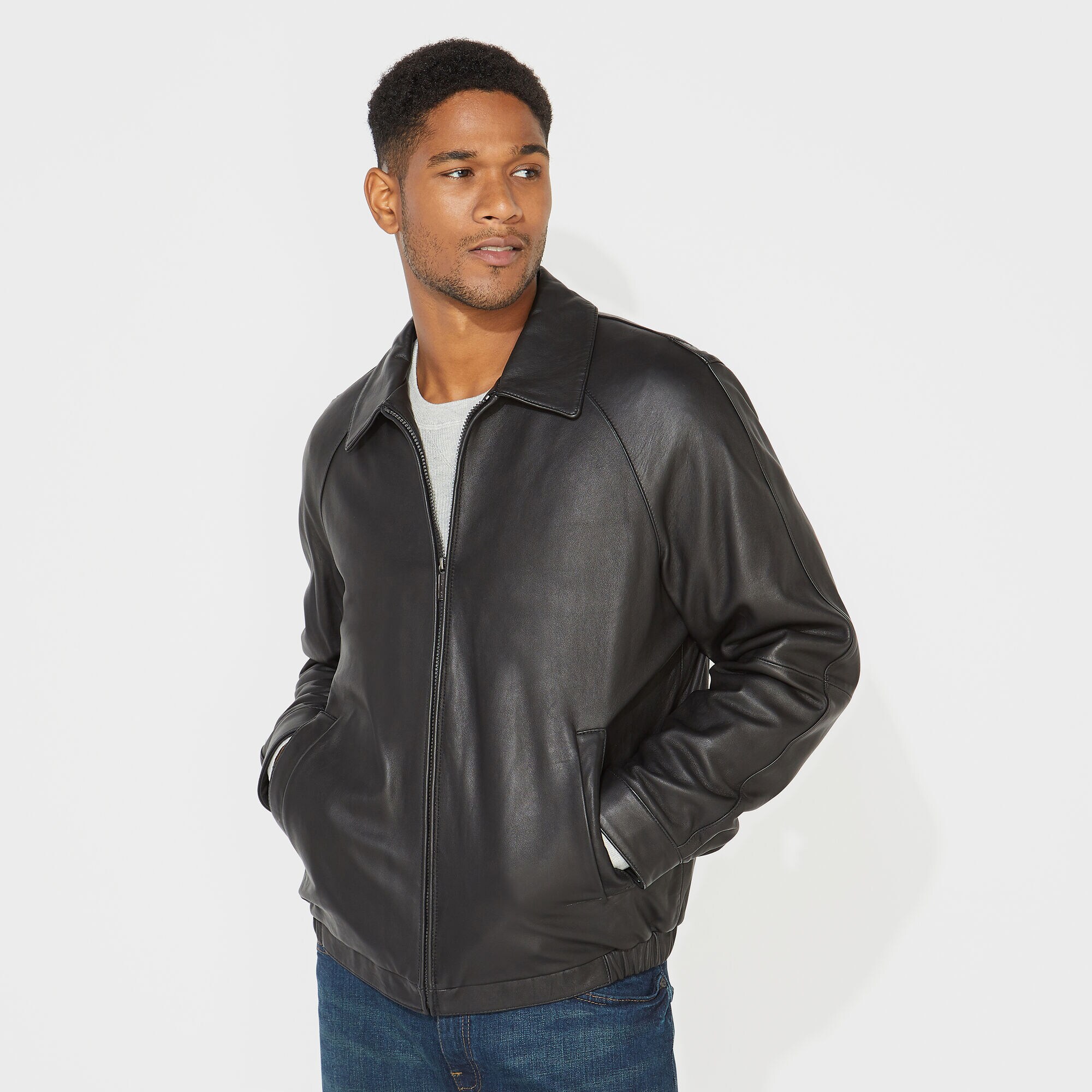 GENUINE LEATHER JACKET,Black,large
