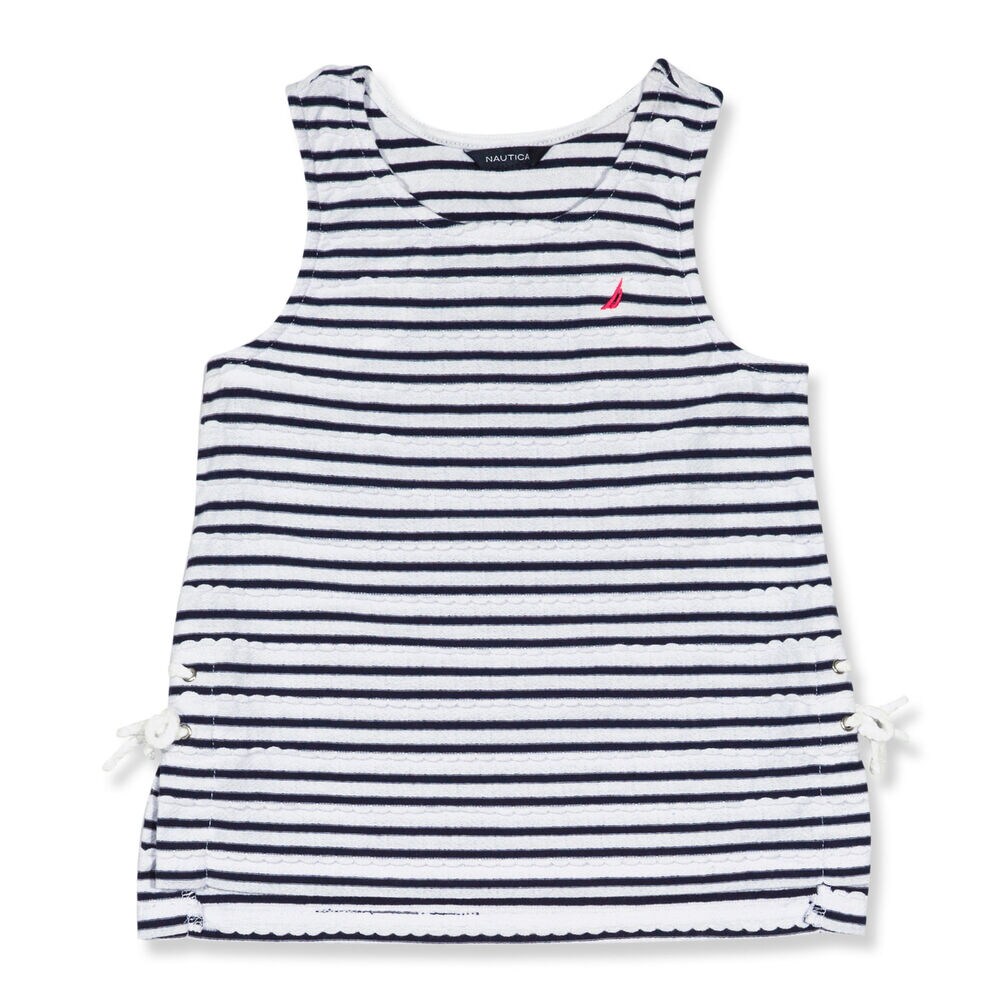 Little Girls' Scallop Lace Up Tank (4-6X),Navy,large
