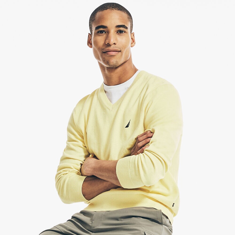 NAVTECH V-NECK SWEATER,Light Gold,large