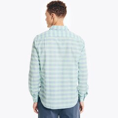 Gingham Plaid Linen Shirt,Pure Deep Sea Wash,large