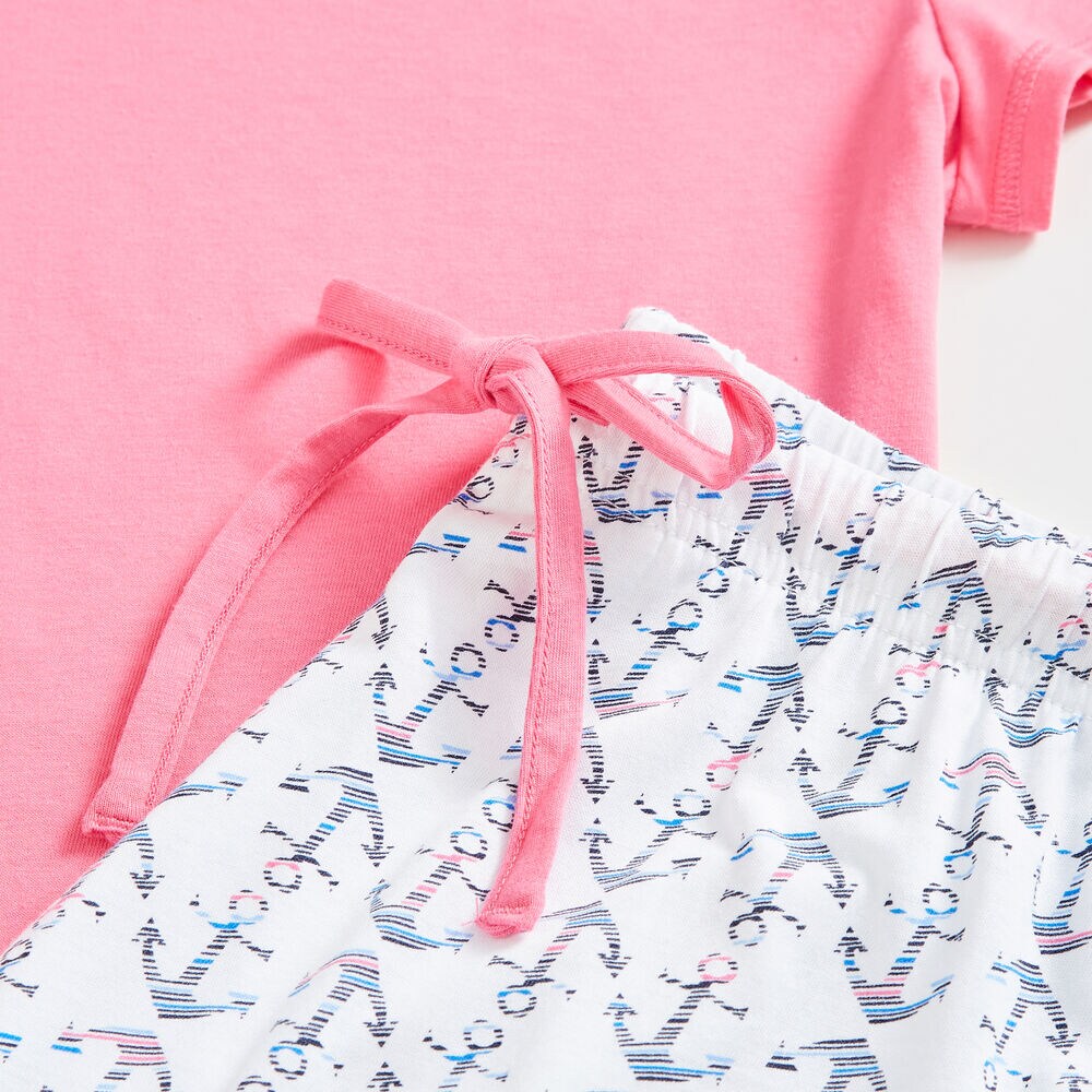NAUTICAL PRINT SHORT SLEEVE CAPRI PAJAMA SET,Arctic White,large