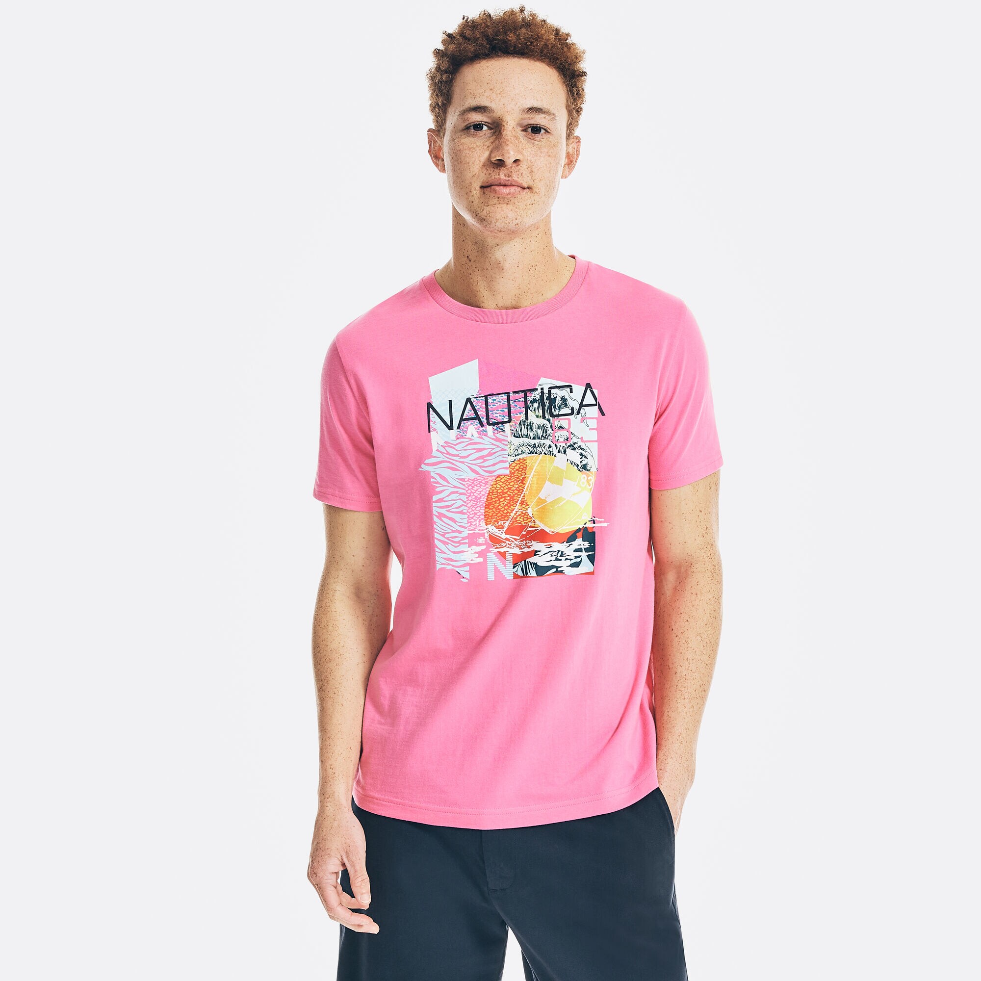 PHOTO PRINT GRAPHIC T-SHIRT,Carnation Pink,large