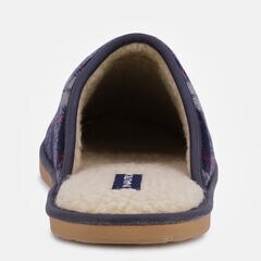 PLAID MICRO SUEDE SLIPPER,Navy,large