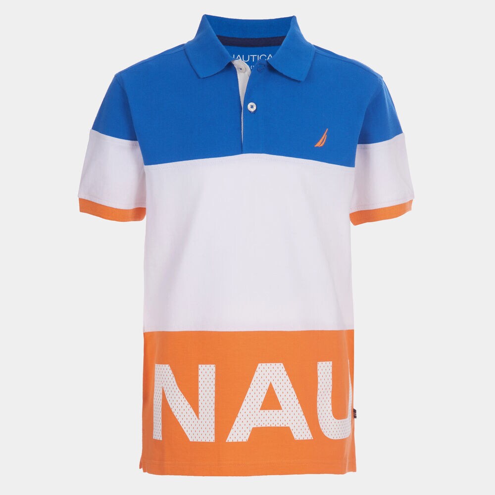 BOYS' COLORBLOCK GRAPHIC MESH HERITAGE POLO (8-20),Orange,large