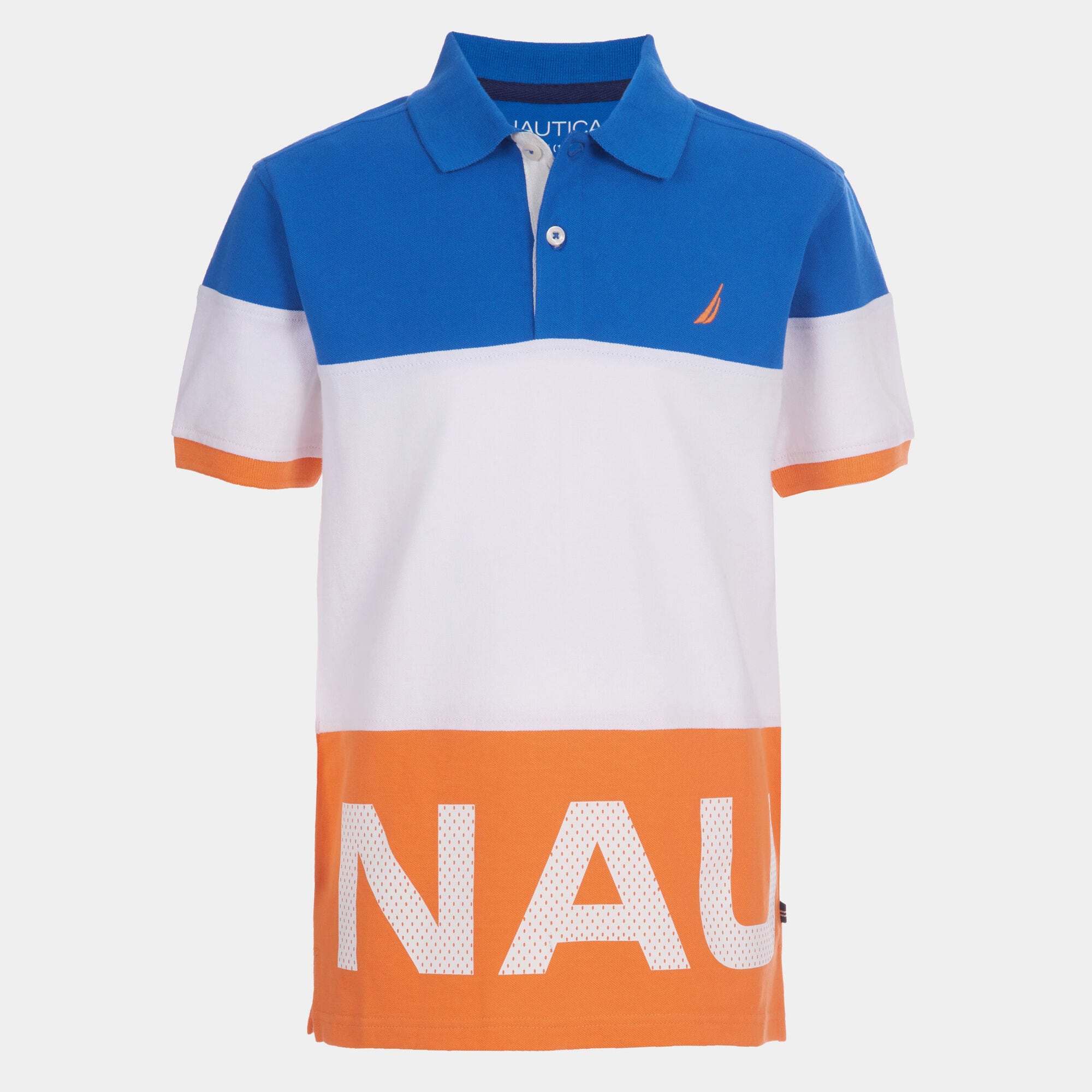 BOYS' COLORBLOCK GRAPHIC MESH HERITAGE POLO (8-20),Orange,large