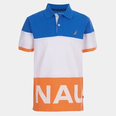 BOYS' COLORBLOCK GRAPHIC MESH HERITAGE POLO (8-20),Orange,large