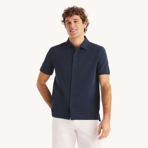 Classic Fit Seersucker Button-Front Polo