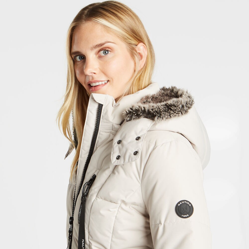WOMEN'S QUILTED PUFFER COAT,Haze Grey Heather,large