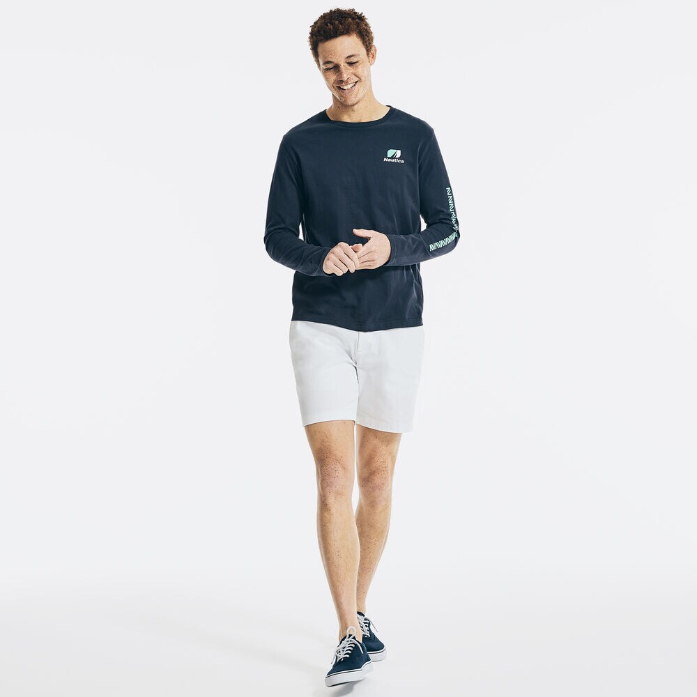 GRAPHIC LONG-SLEEVE T-SHIRT,Navy,large