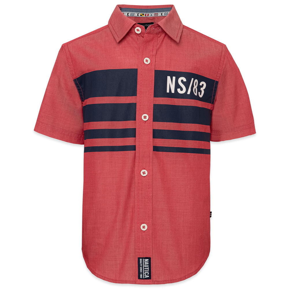 LITTLE BOYS' STRIPED AND BACK GRAPHIC SHIRT (4-7),Dark Acacia,large