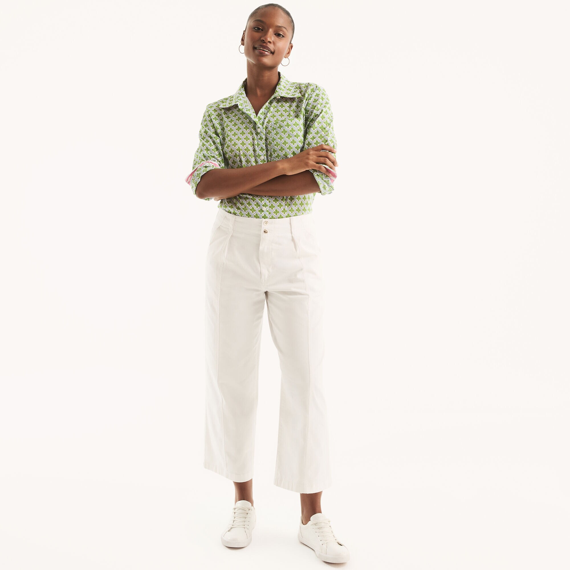 Cropped Pleated Chino Pant,Bright White,large