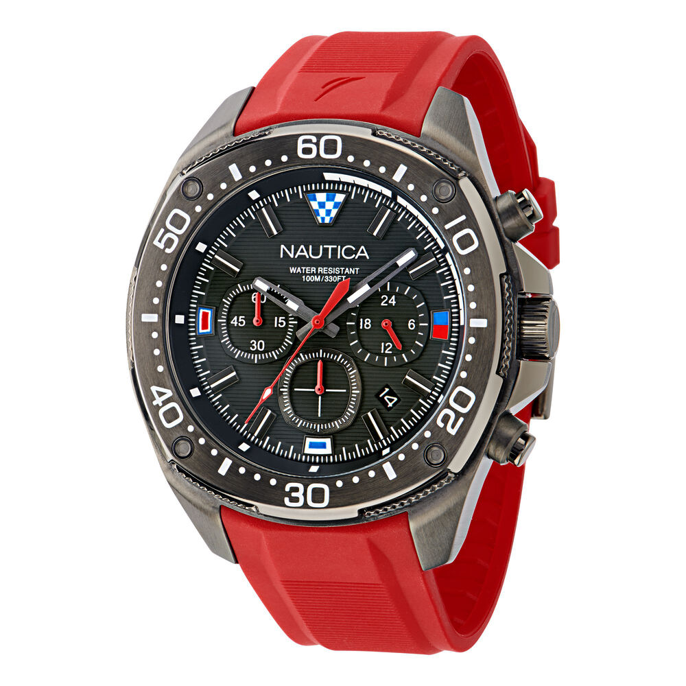 NCT Blue Sail Chronograph Silicone Watch,Nautica Red/Orange,large