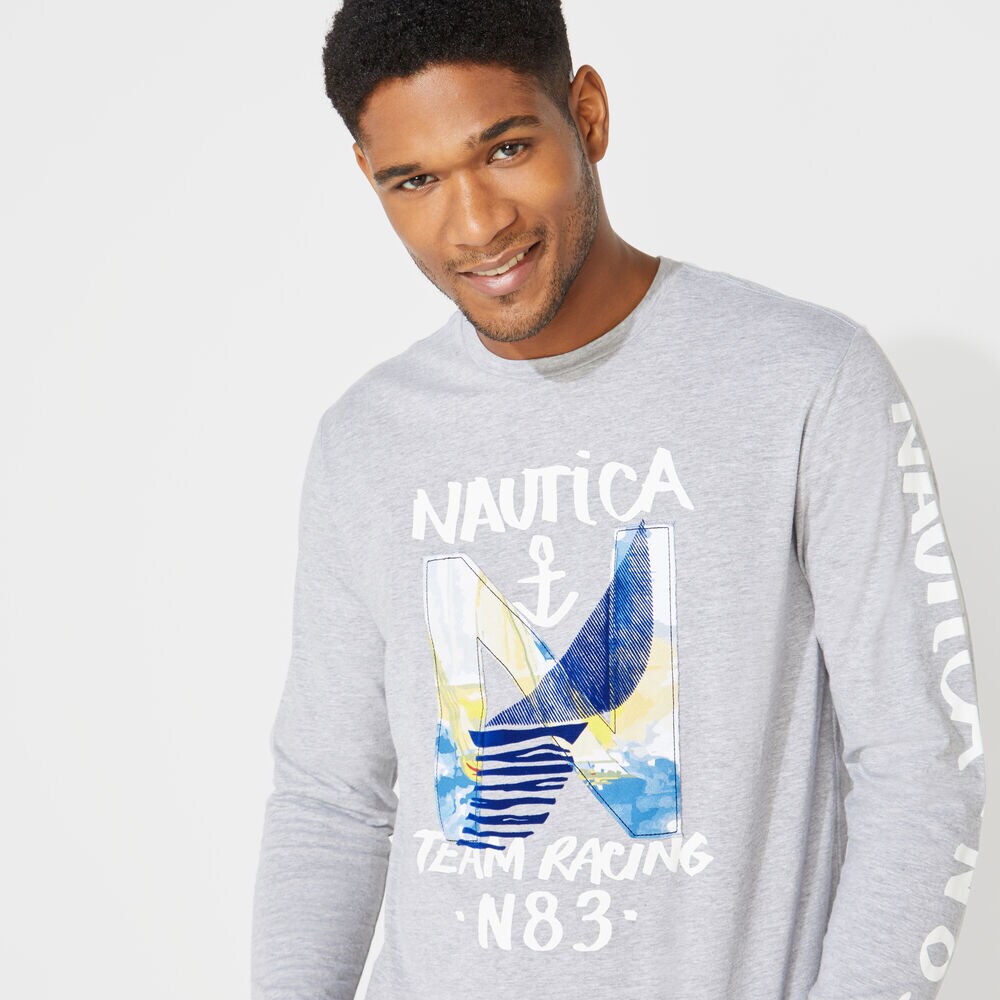 N83 SAILING TEAM GRAPHIC LONG SLEEVE T-SHIRT,Grey Heather,large