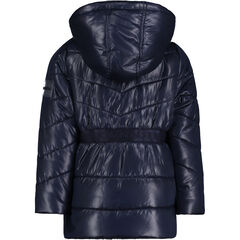 Girls' Cinch Waist Puffer Coat (7-16),Navy,large