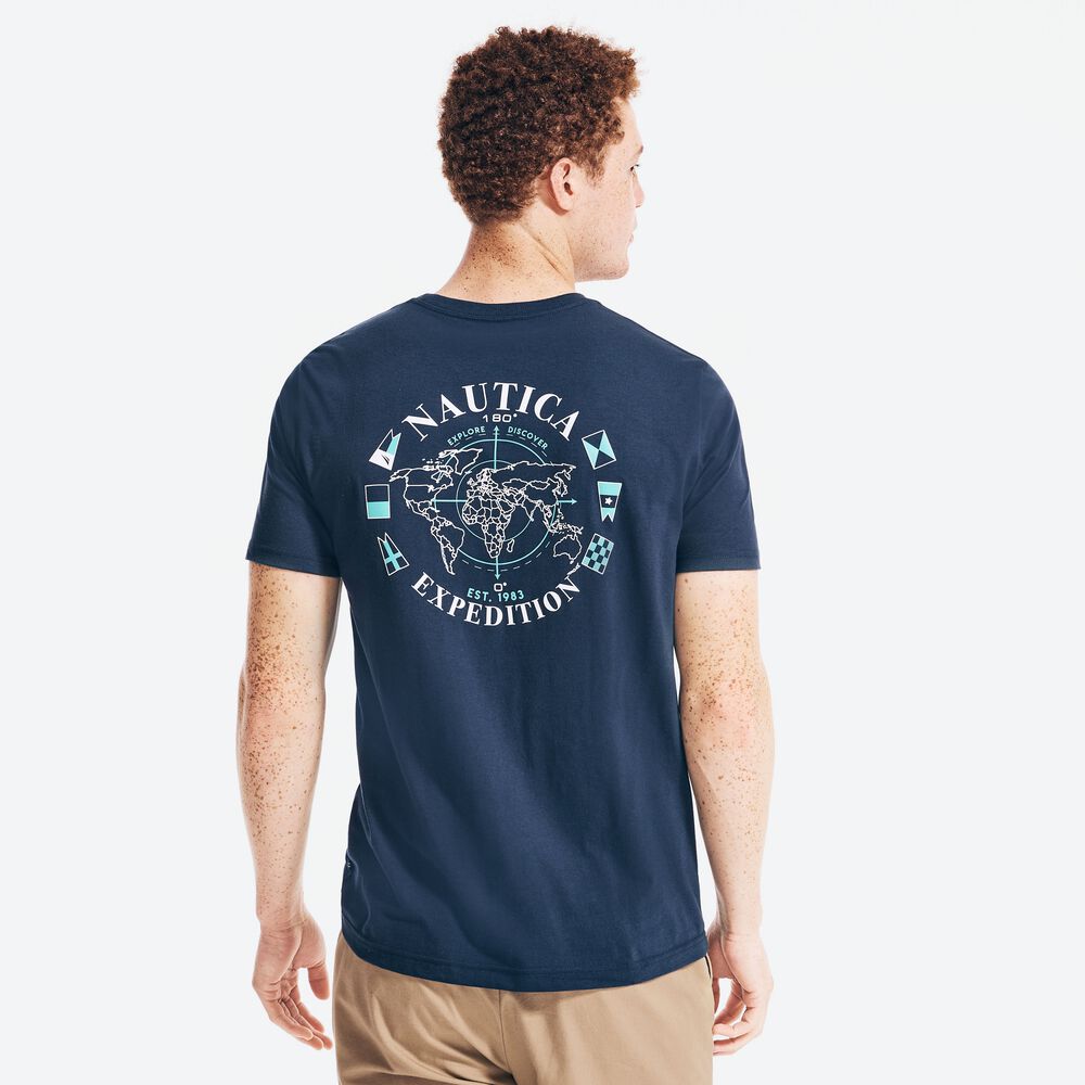 SUSTAINABLY CRAFTED MAP GRAPHIC T-SHIRT,Deep Dive Wash,large