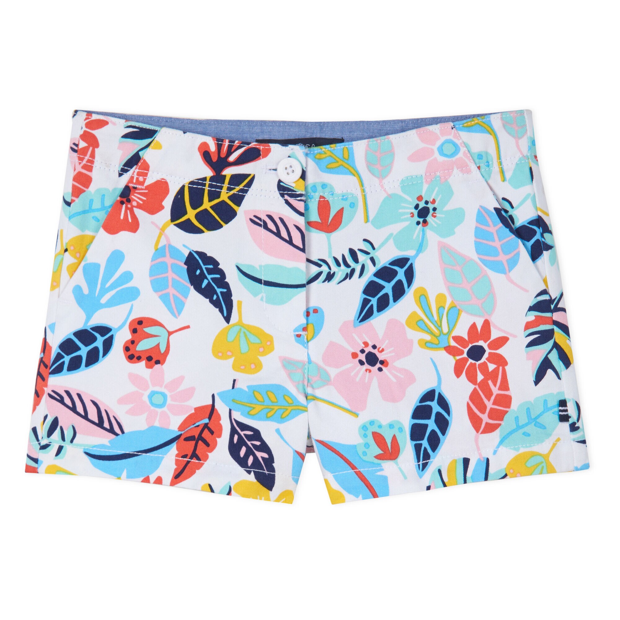 GIRLS' FLORAL PRINTED SHORTS,Blue Stern,large