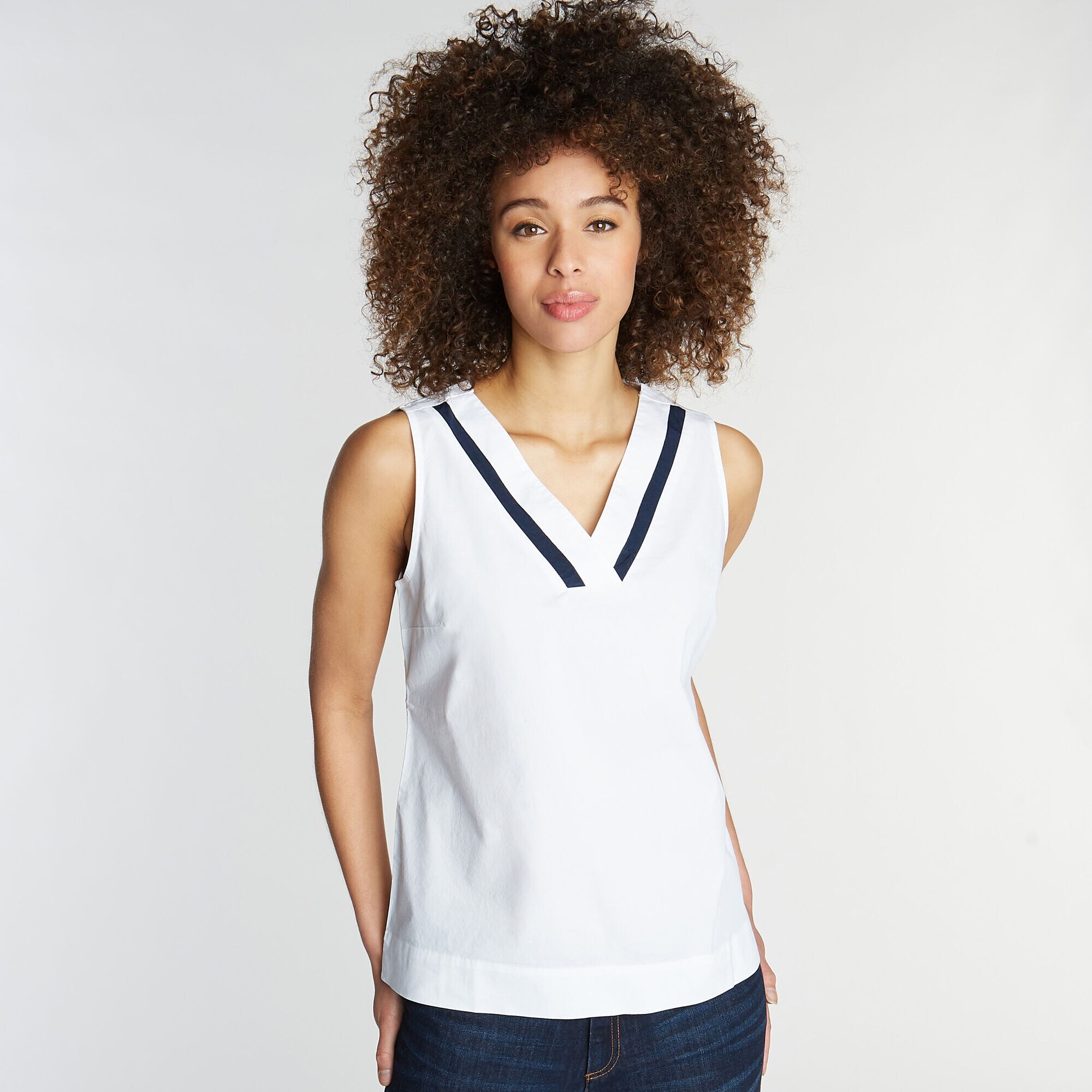 SLEEVELESS POPLIN TOP,Bright White,large