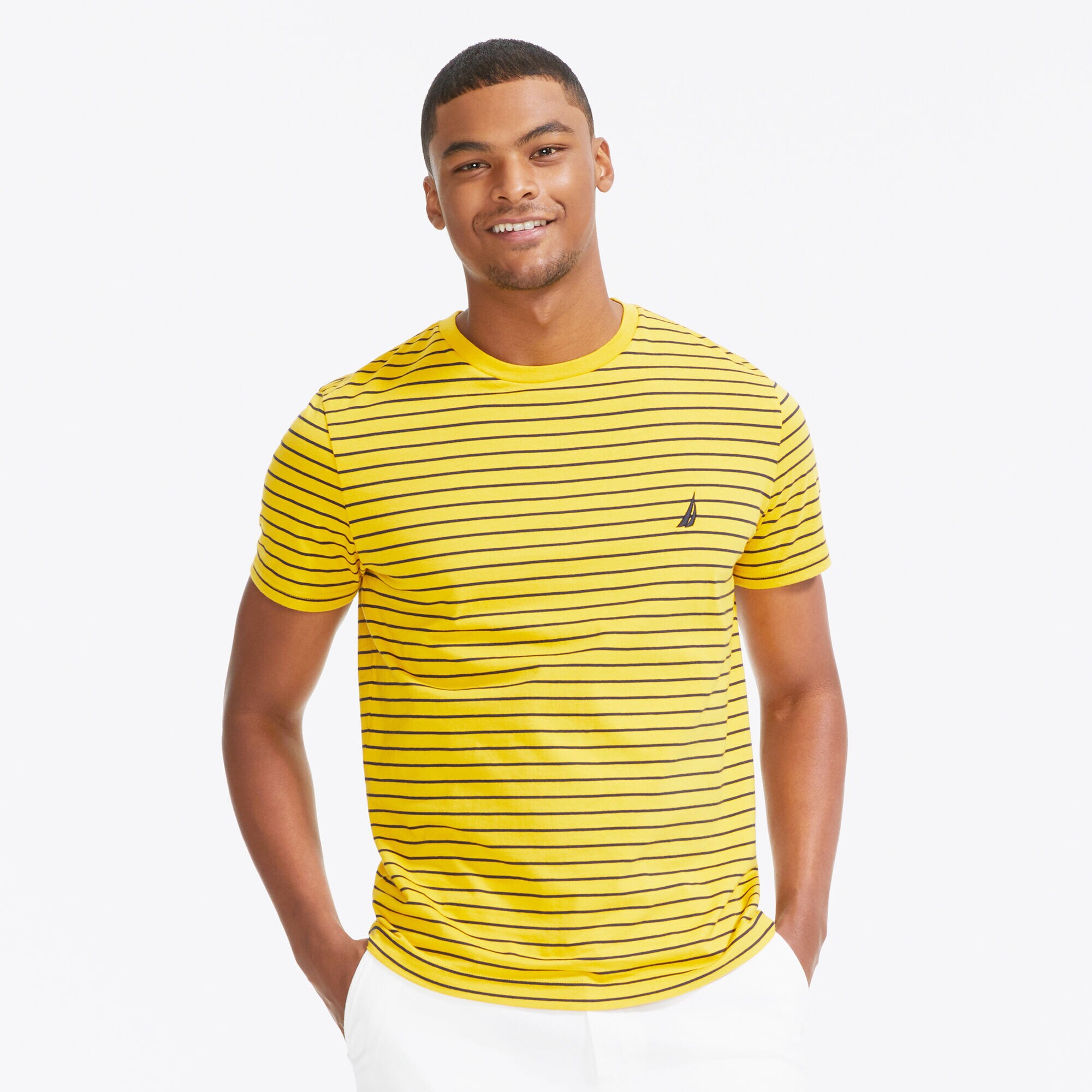 Striped Crewneck T-Shirt,Old Gold,large