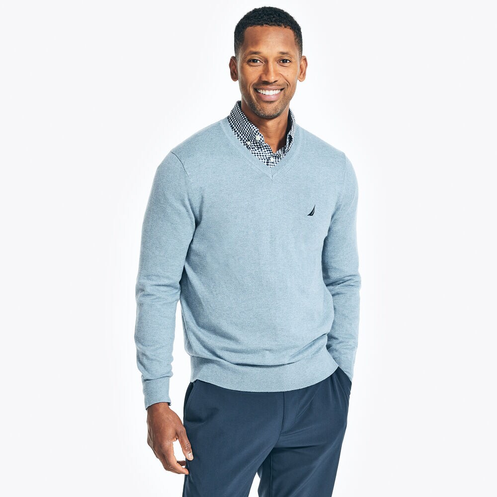 BIG & TALL NAVTECH V-NECK SWEATER,Anchor Blue Heather,large