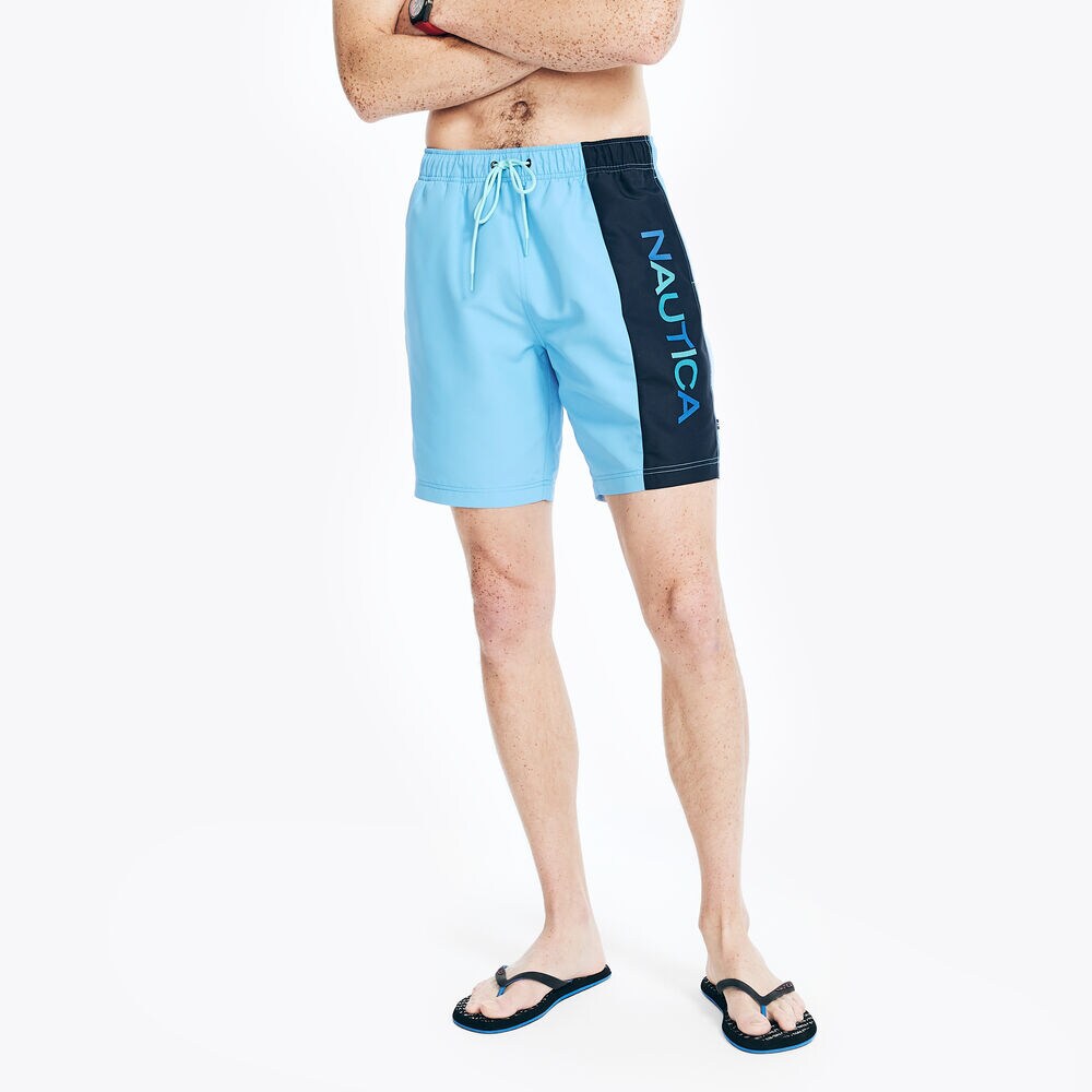 SUSTAINABLY CRAFTED 8" COLORBLOCK PRINTED QUICK-DRY SWIM,Azure Blue,large