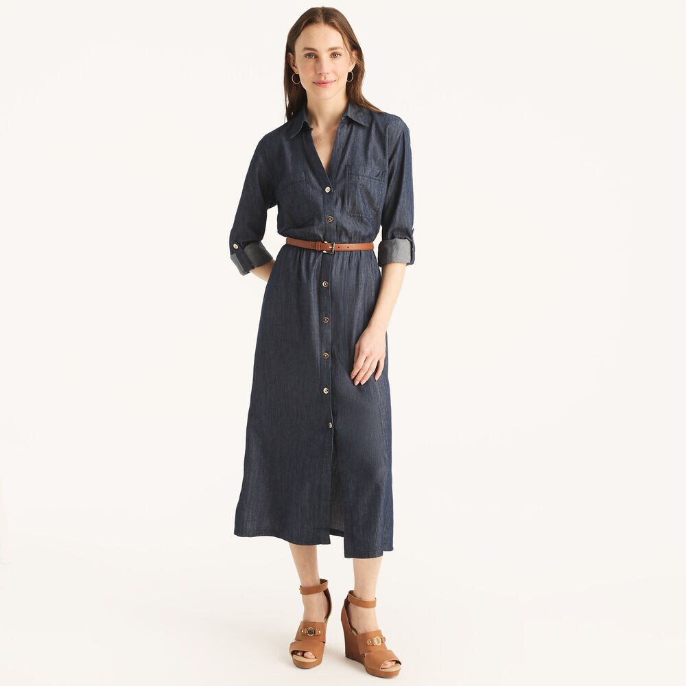 Chambray Midi Shirt Dress,Chambray,large
