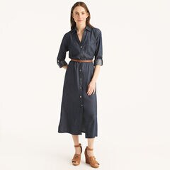 Chambray Midi Shirt Dress,Chambray,large