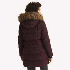 Faux Fur Hood Puffer Jacket,Barely Pink,large