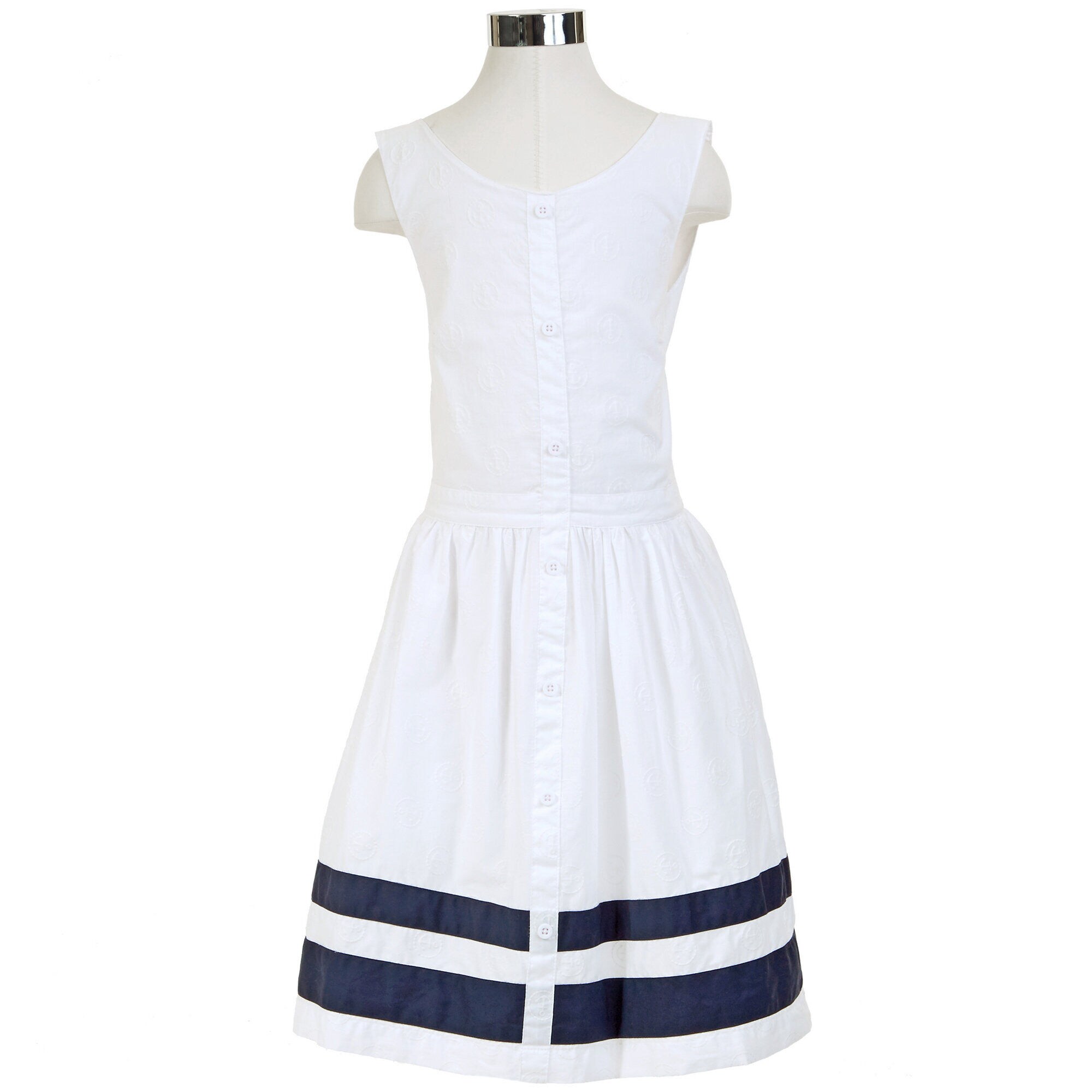 Girls' Allover Tonal Anchor Dress (8-16),Sail White,large