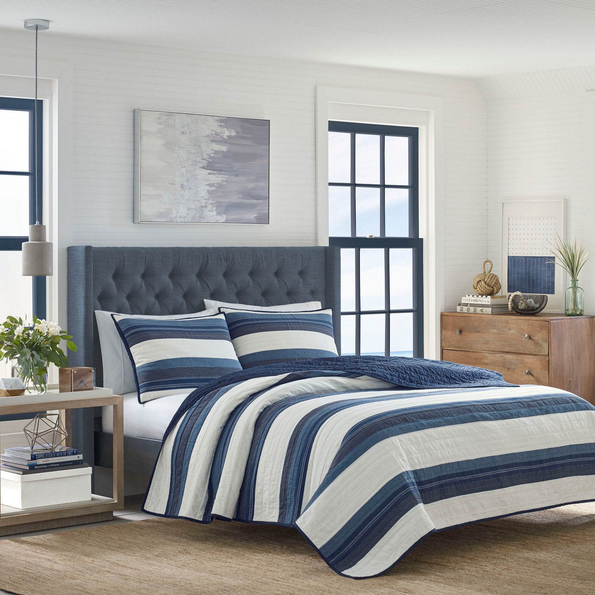 Briars Navy Full/Queen Quilt,Capri Blue,large