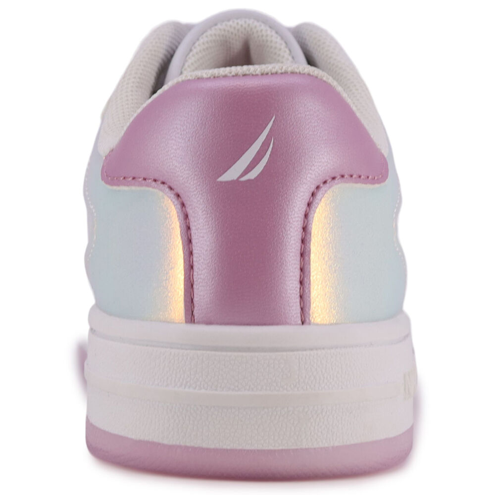Girls' Holographic Lace-Up Sneaker,Antique White Wash,large