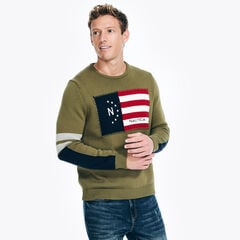 1983 Intarsia Flag Sweater,Spearmint,large