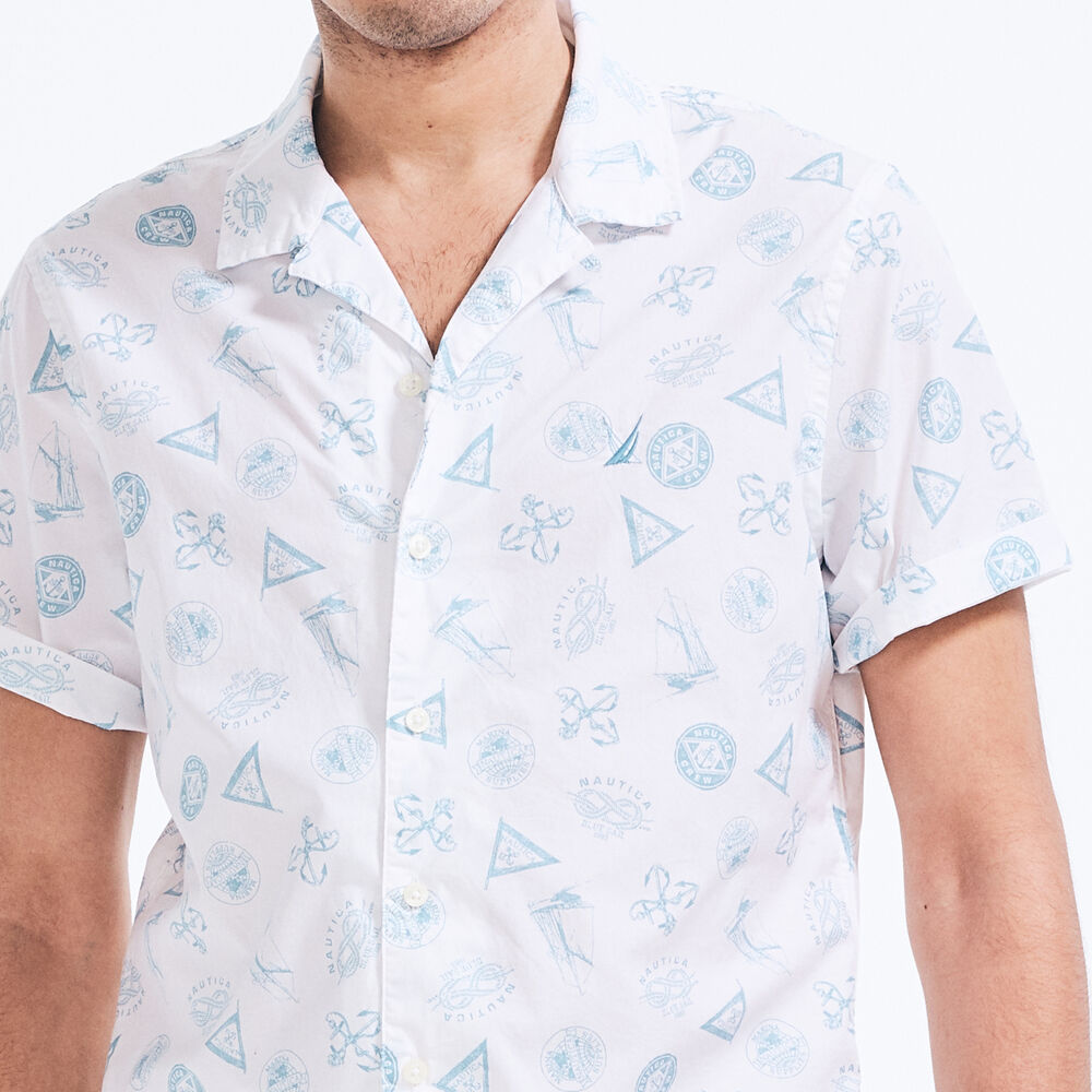 NAUTICAL PRINT SHORT SLEEVE SHIRT,Bright White,large