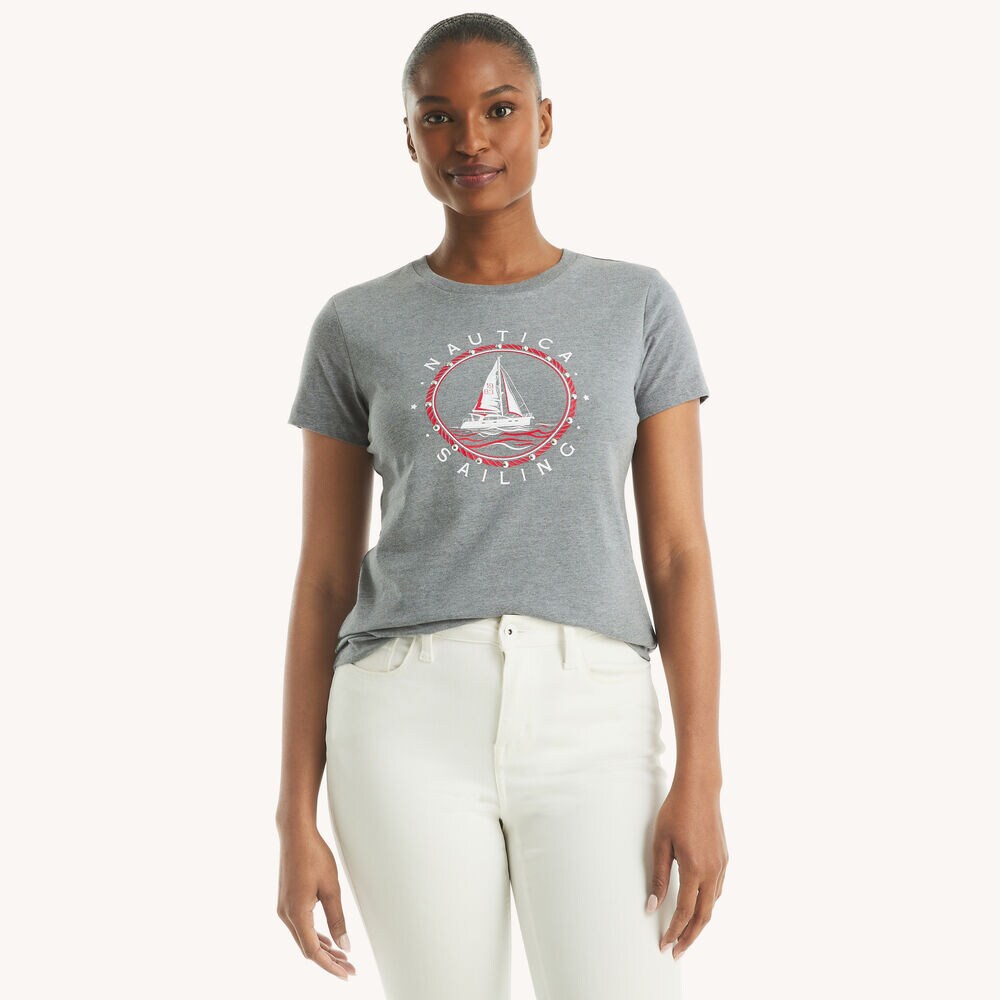 Heritage Sailboat Studded Graphic T-Shirt,Grey Heather,large