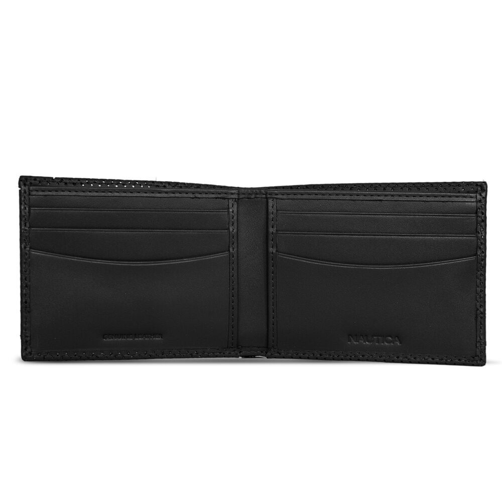Perforated Leather Bifold Wallet,Black,large