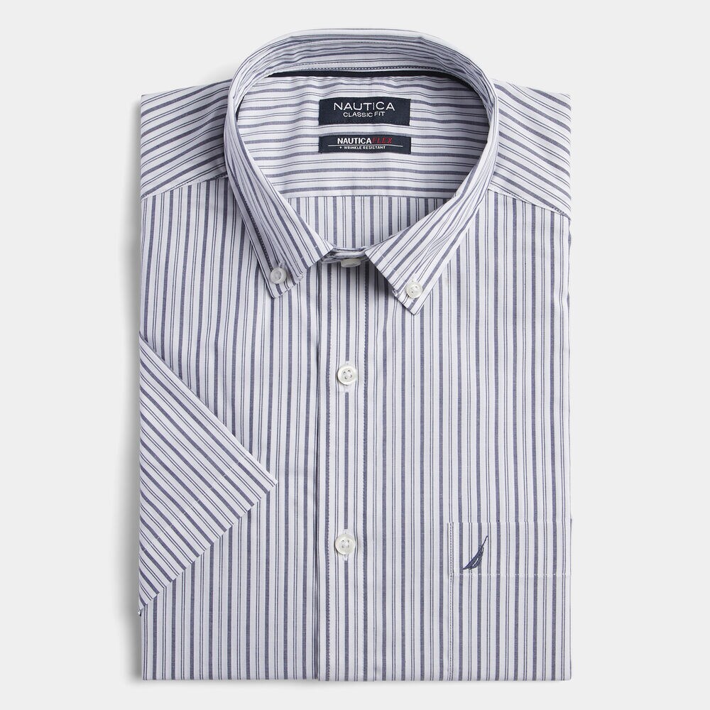 WRINKLE-RESISTANT STRIPED SHORT-SLEEVE SHIRT,J Navy,large