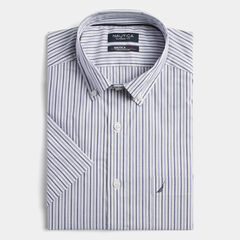 WRINKLE-RESISTANT STRIPED SHORT-SLEEVE SHIRT,J Navy,large
