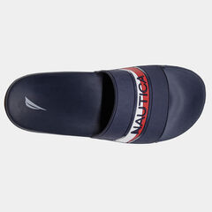 LOGO STRIPE SLIDE SANDALS,Navy,large