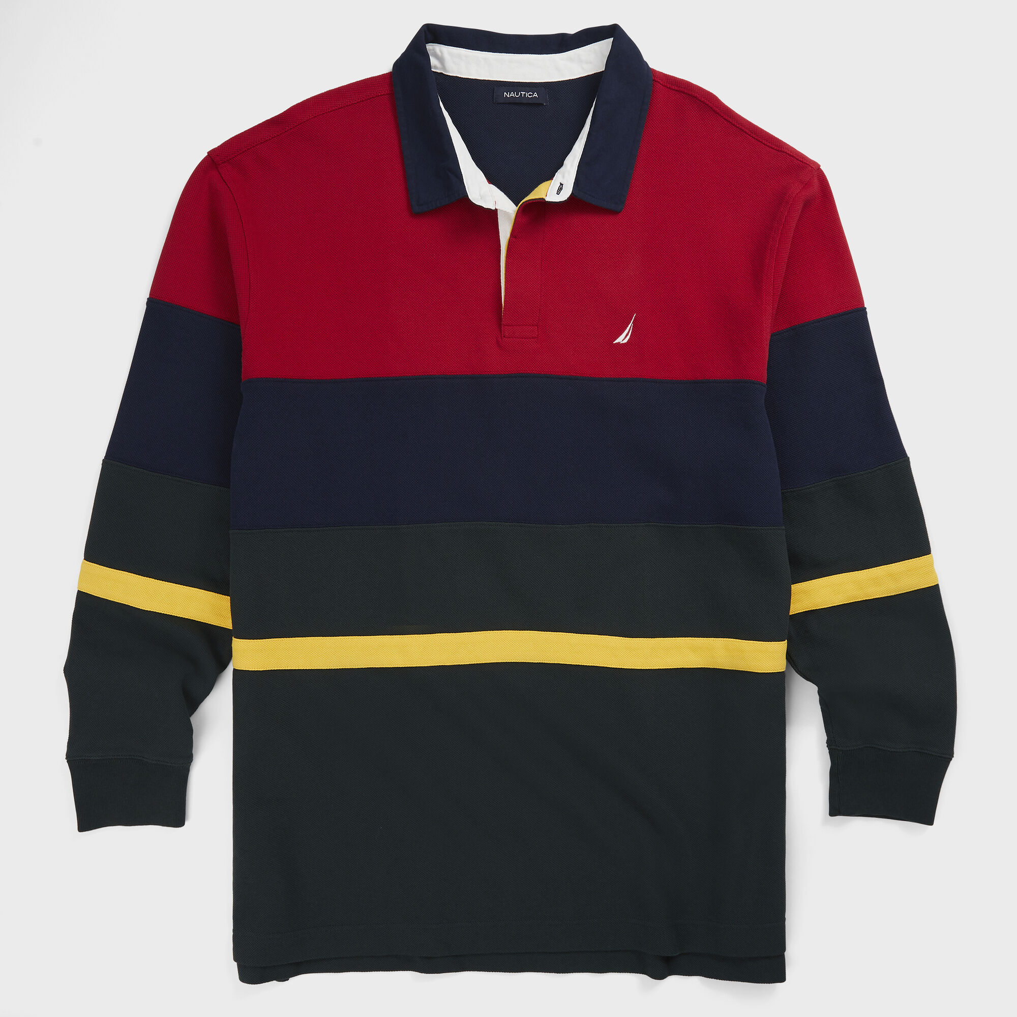 BIG & TALL COLORBLOCK LONG SLEEVE RUGBY POLO,Nautica Red,large