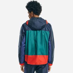 COLORBLOCK HOODED WINDBREAKER JACKET,Navy,large
