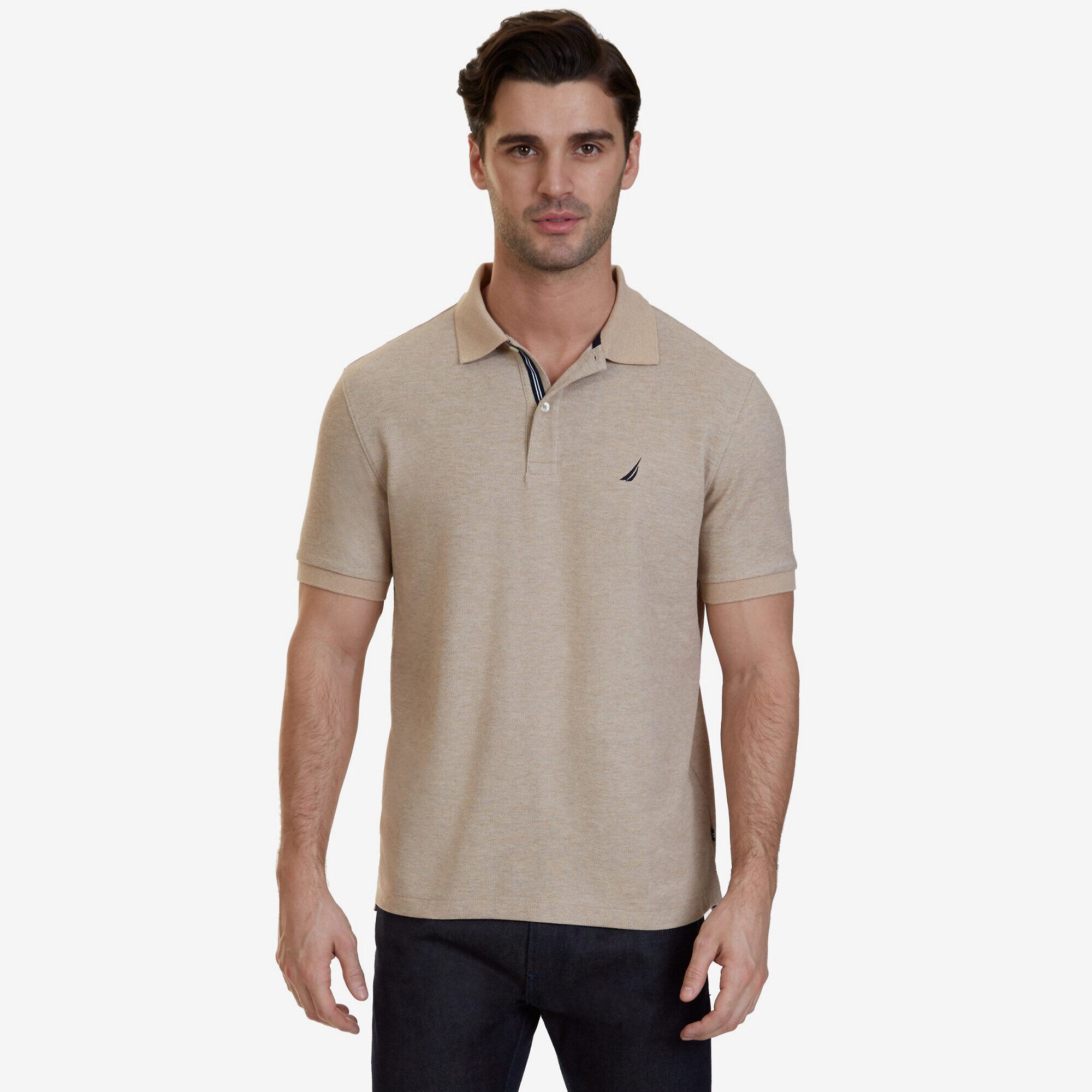 Classic Fit Performance Deck Pique Polo Shirt,Camel Heather,large