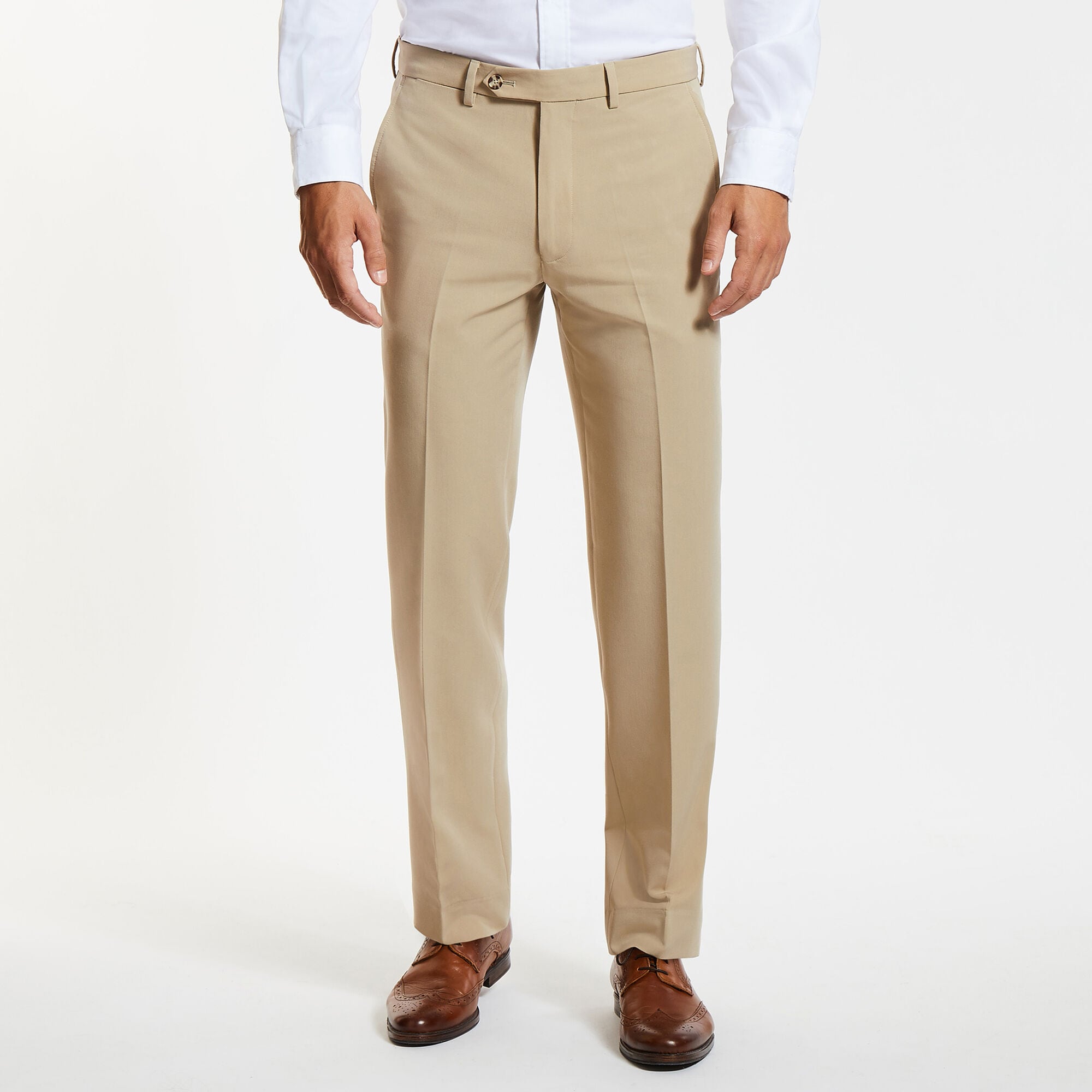 Flat Front Bi-Stretch Dress Pants,Khaki,large